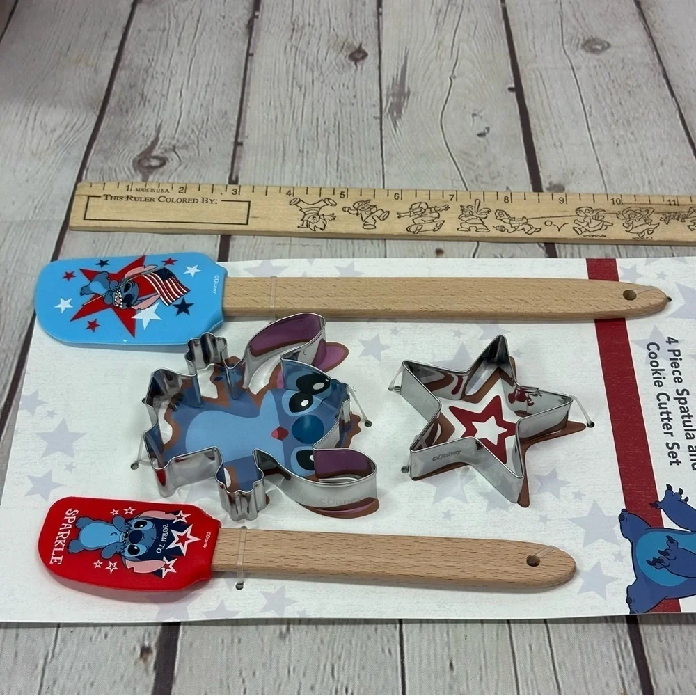 NWT Disney Stitch 4pc spatula & cookie cutter set patriotic lilo & stitch fandom